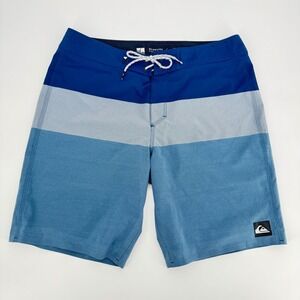 Quiksilver Boardshorts Mens Size 34 Blue Gray Swim Trunks Striped Ombré